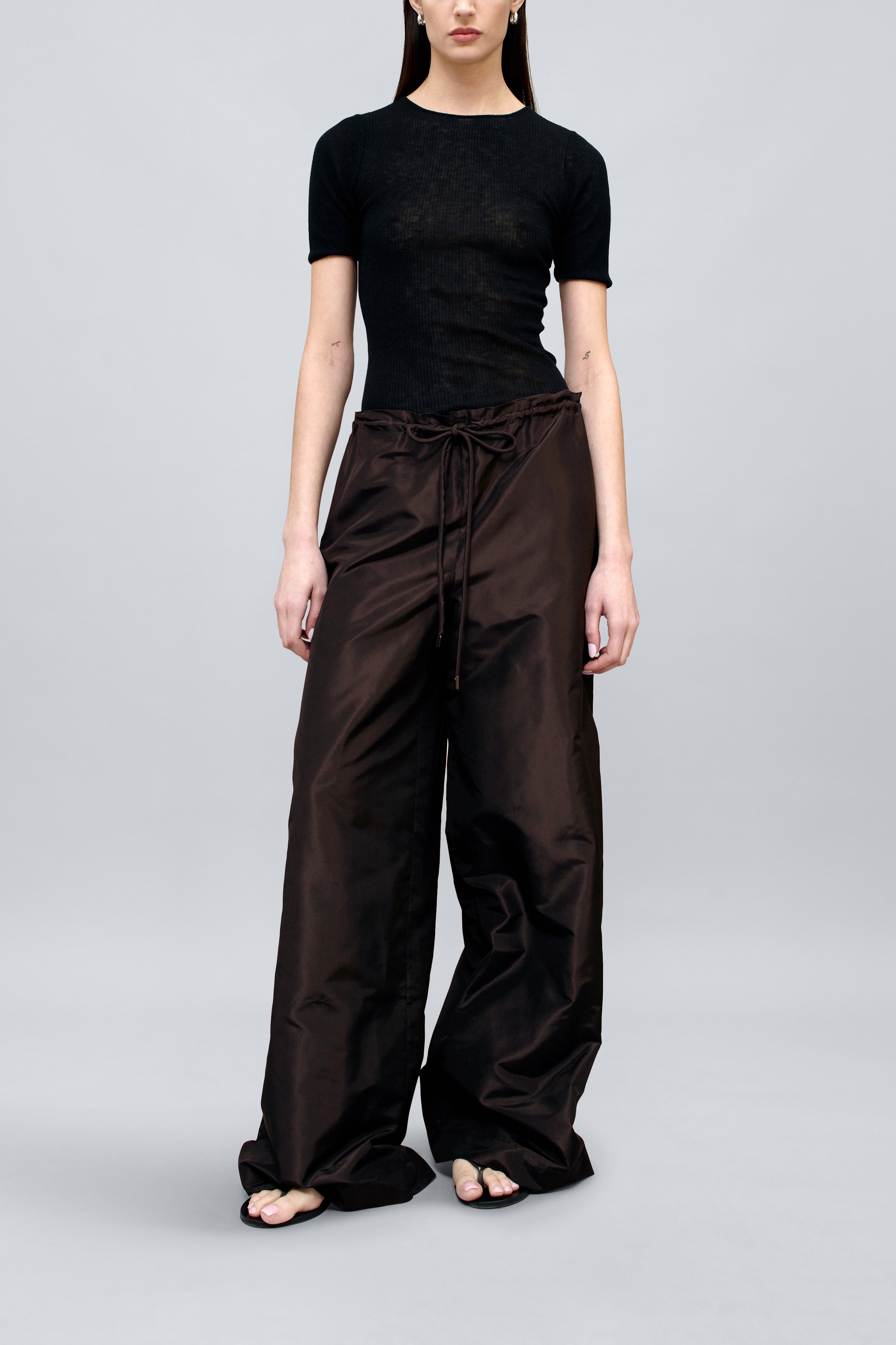 Espresso Silk Taffeta Wesley Drawstring Pant – alas eius