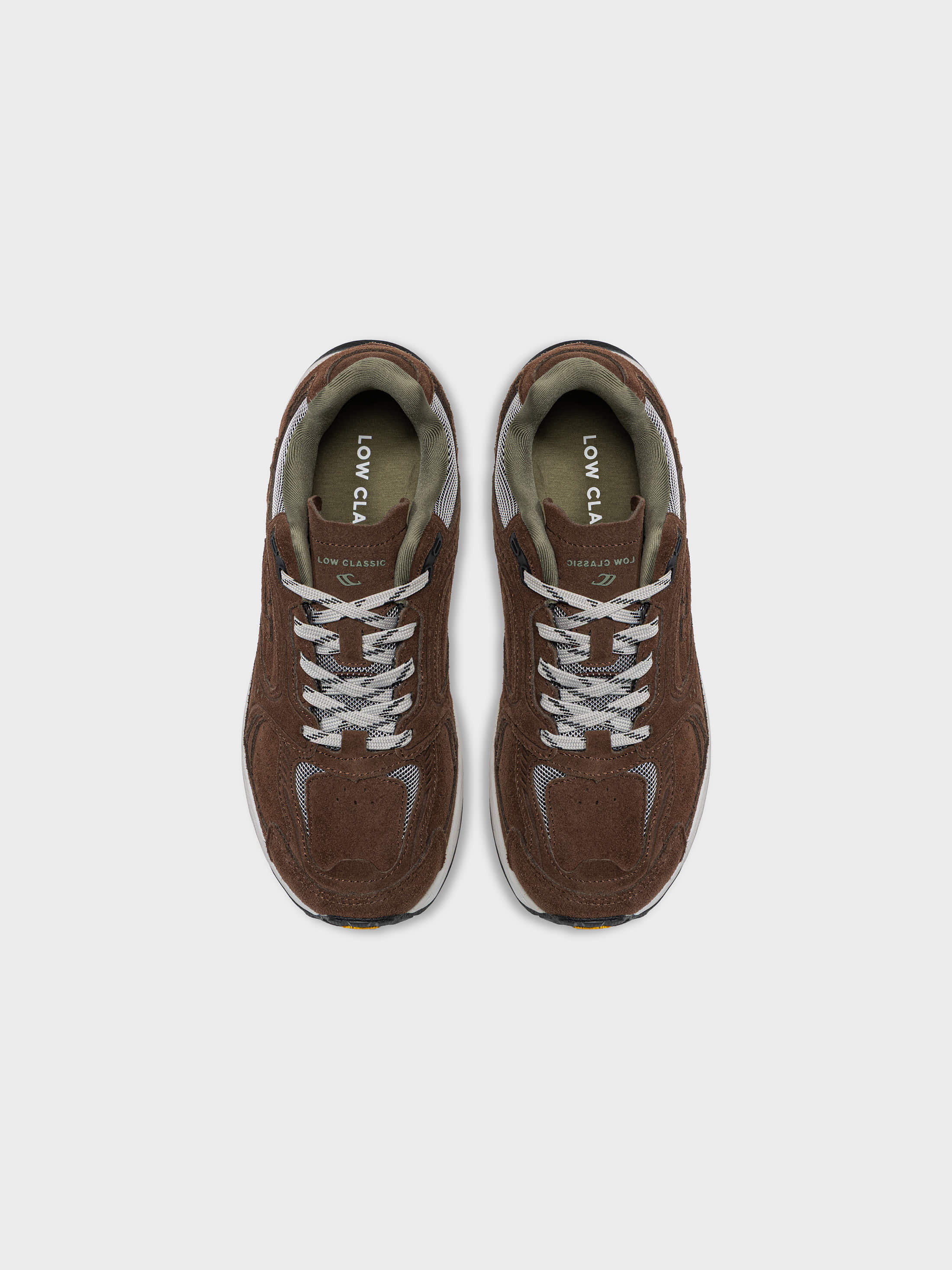 Aerial product view of Low Classic Brown Botany Vibram Sneakers at Alas Eius 