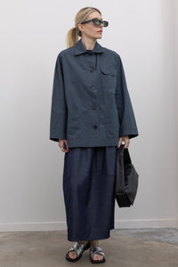 Blue Gray Linen Blend Work Jacket