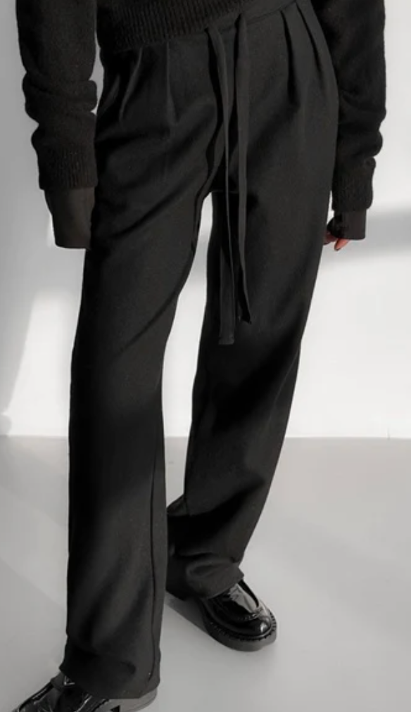 Papermoon Black Wool Tailored Drawstring Pull On Pants at alas eius