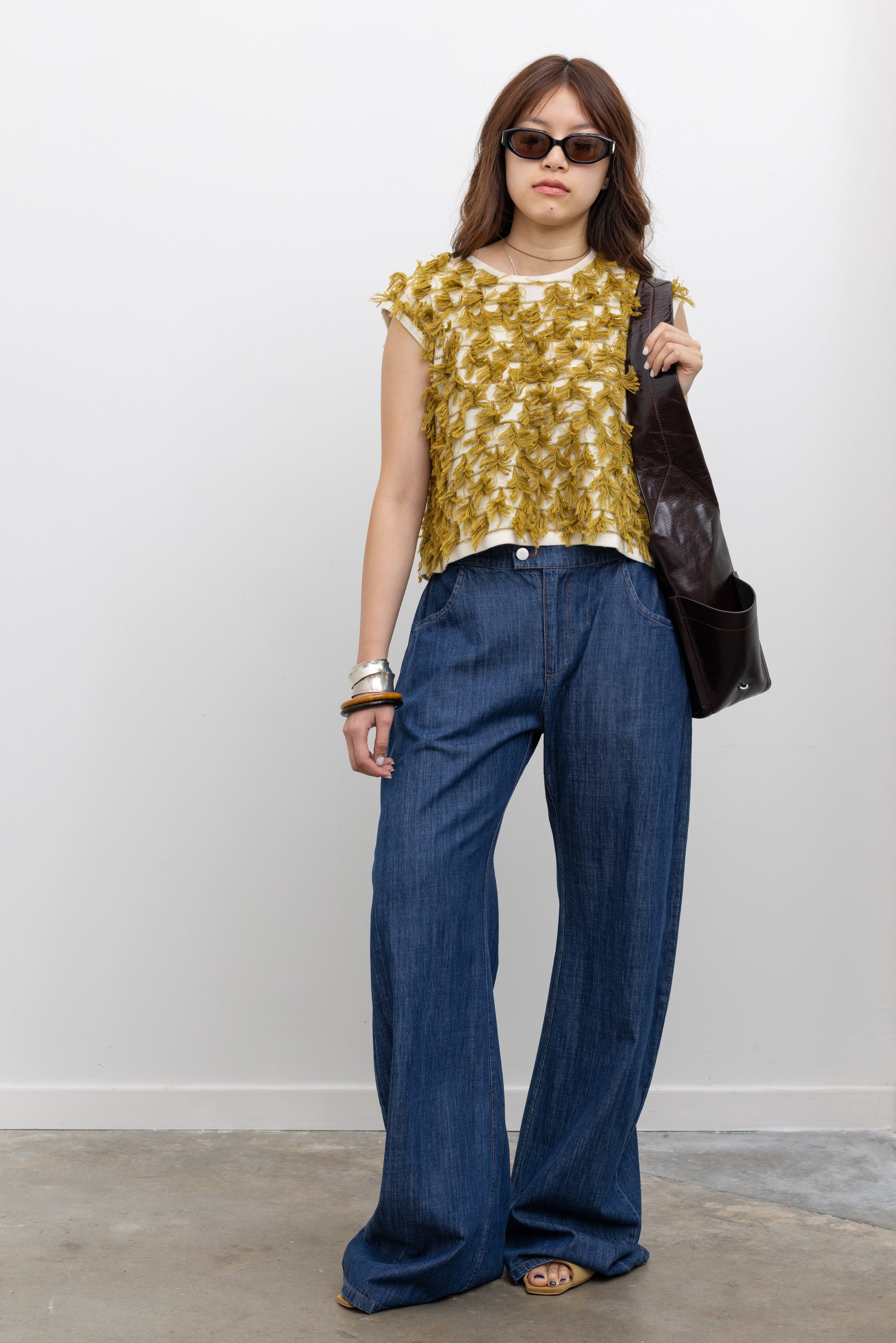 Rachel Comey lightweight knit tank-style top with three-dimensional fringe and relaxed structure at Alas Eius.