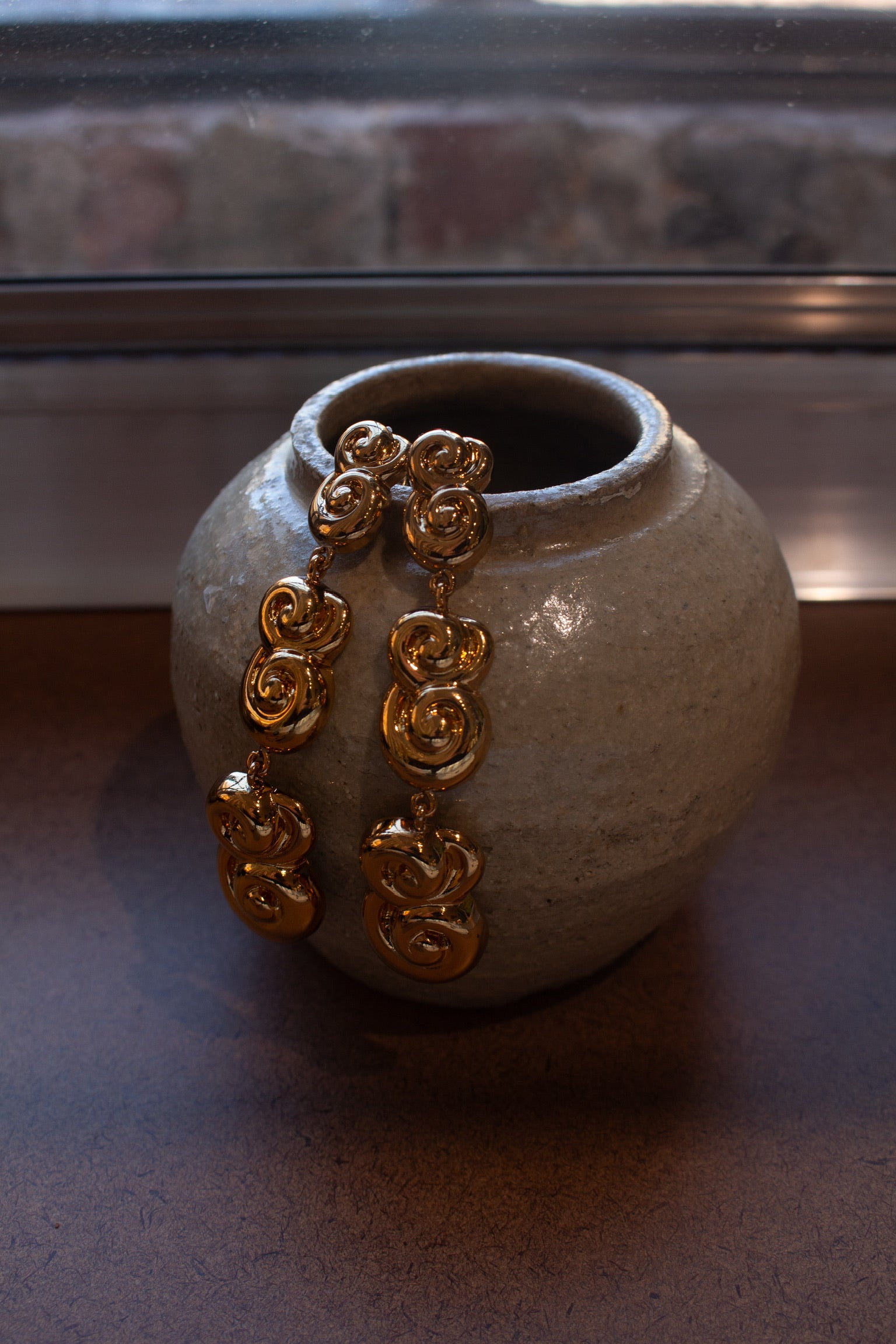 Rachel Comey Old Gold Croissant Swirl Drop Stud Earrings at Alas Eius.