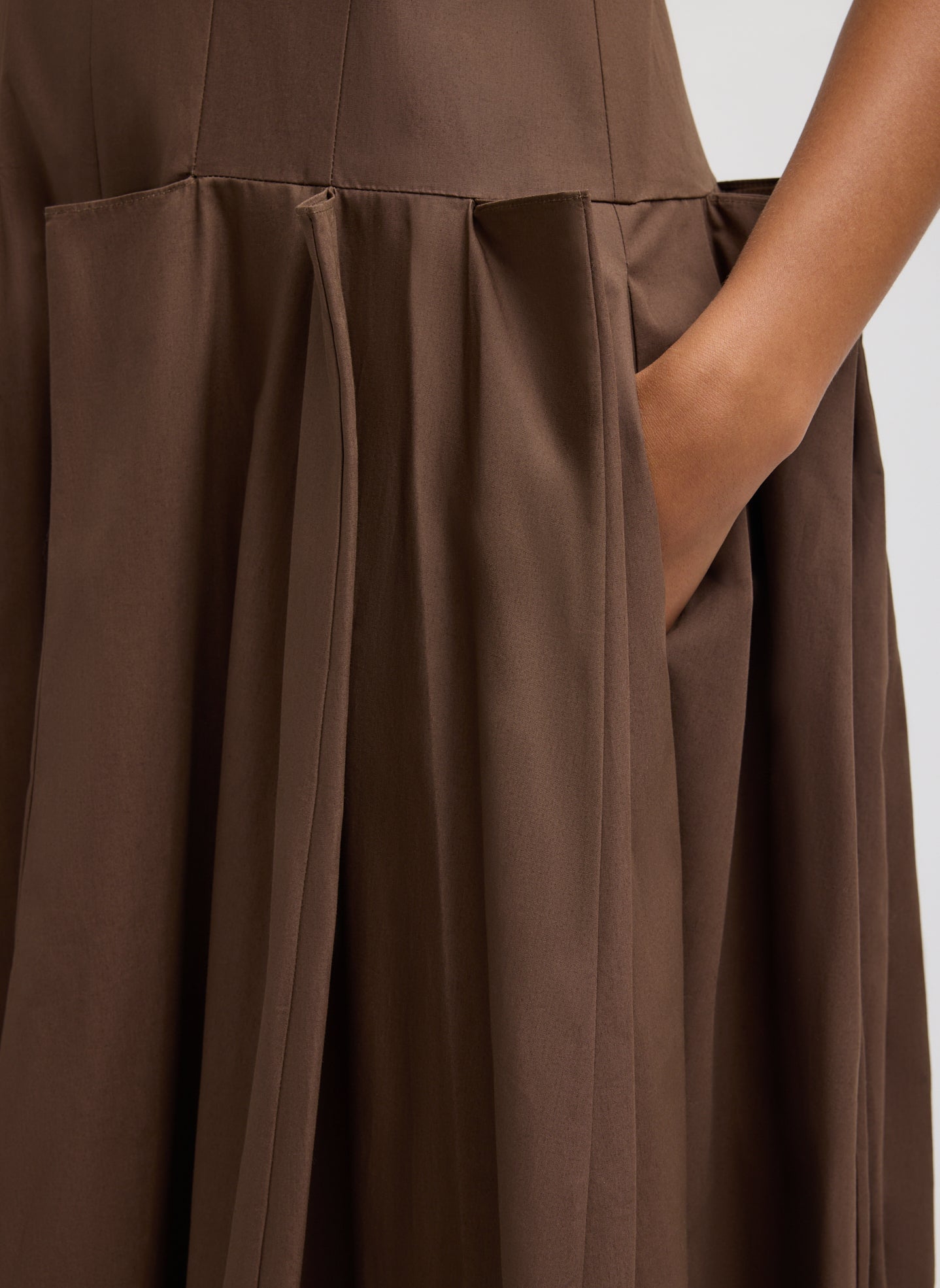Brown Compact Eco Poplin Pinched Pleat Dress
