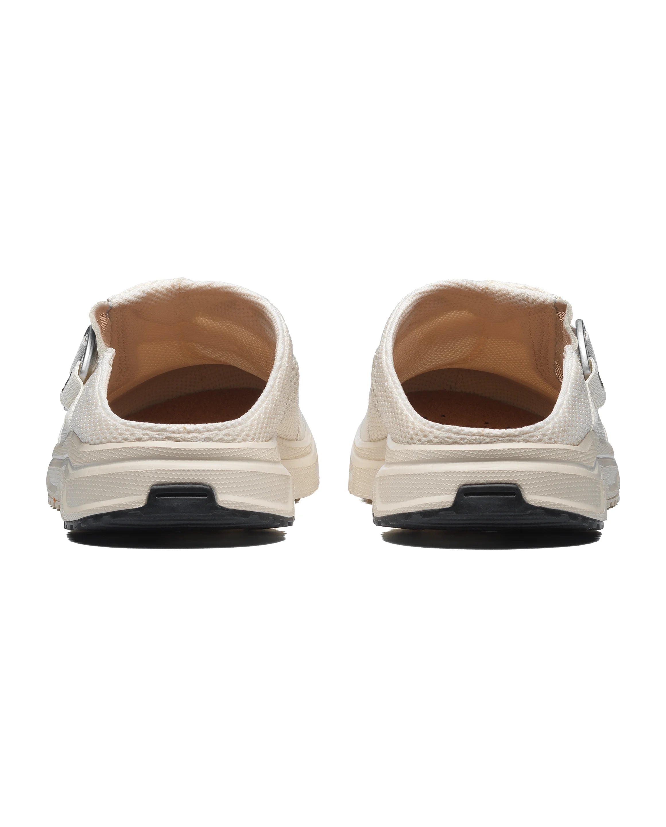 Back view of the slip on Salomon White RX Slide 3.0 Nomad sneaker shoes with cork insole and a buckle for extra support and comfort at Alas Eius. 