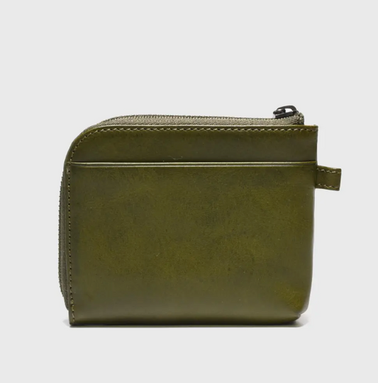 Green Leather Zipper Wallet