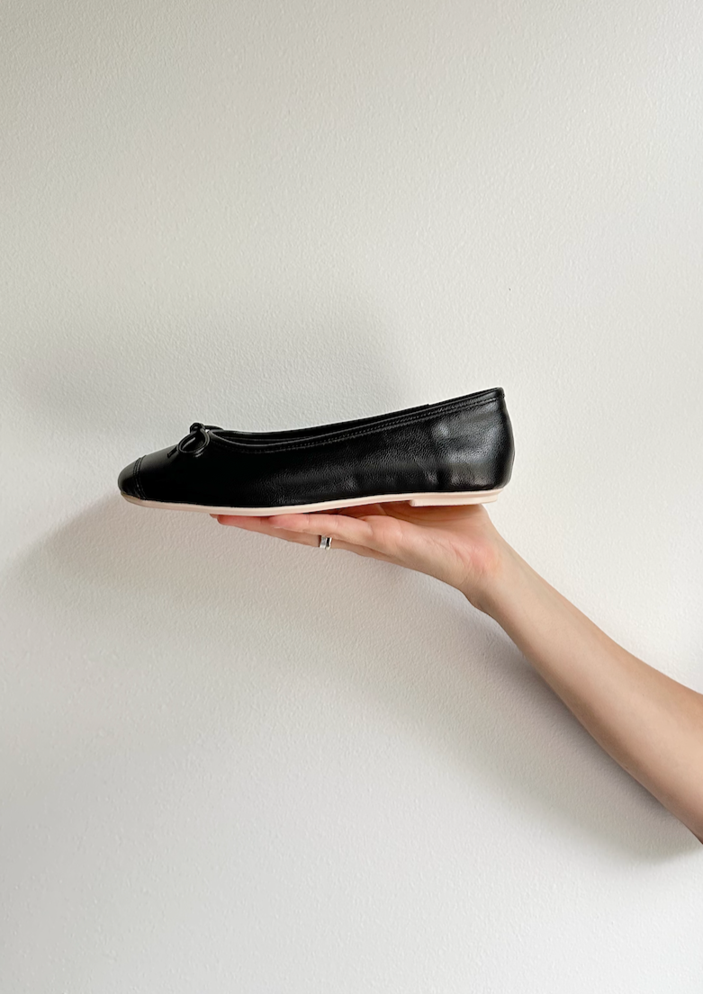 Black Leather Ballerina Flats