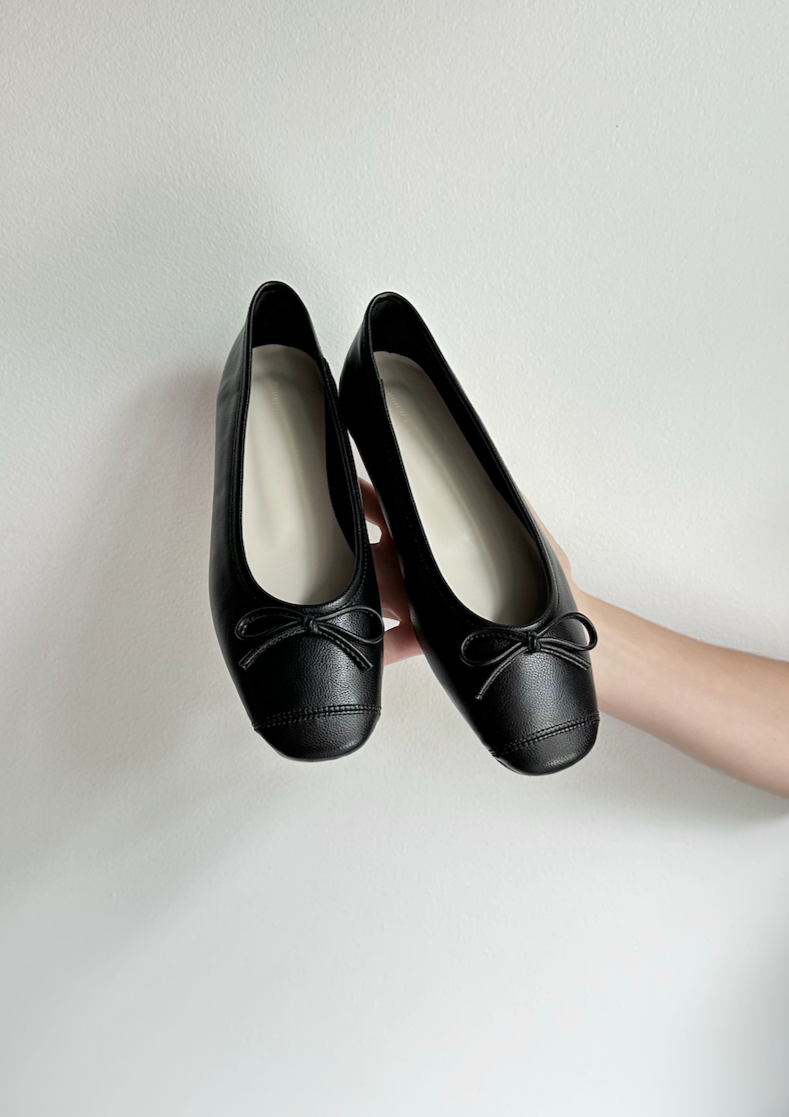 Black Leather Ballerina Flats