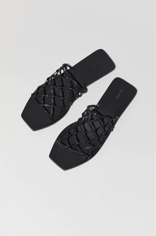 Black Macrame Slide Sandals