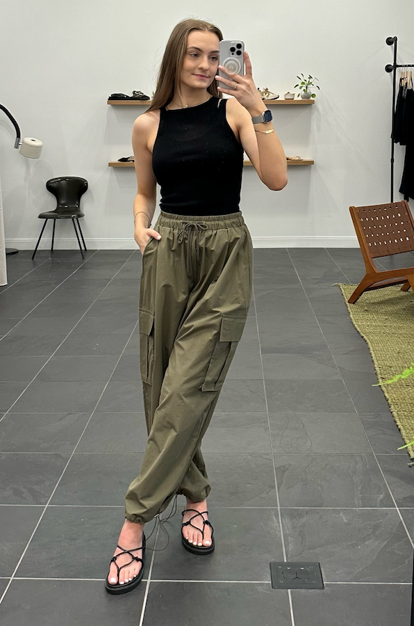 Army Green Wide Leg Cargo Pants