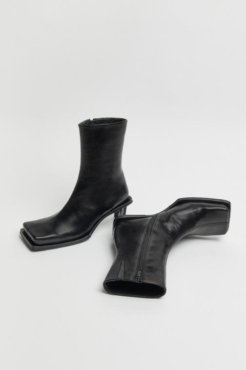 Black Leather Heeled Ankle Boots