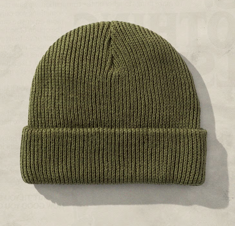 Green Cotton Knit Beanie