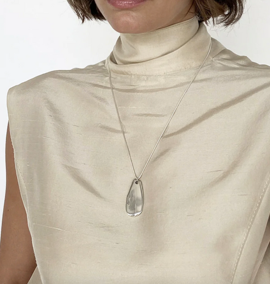 Large Silver Pebble Pendant Necklace