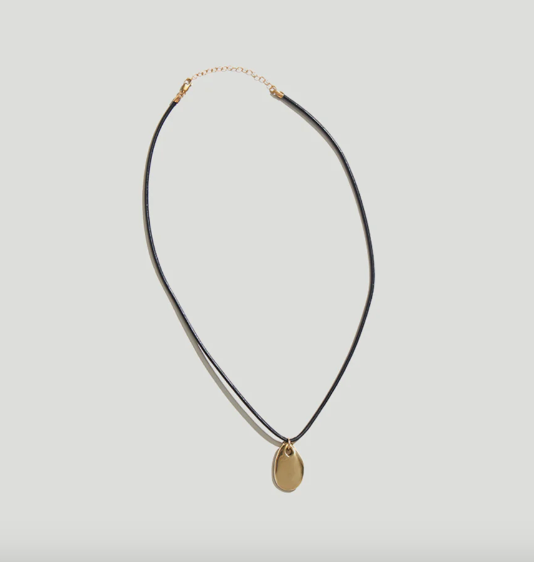 Small Gold Pebble Pendant Cord Necklace