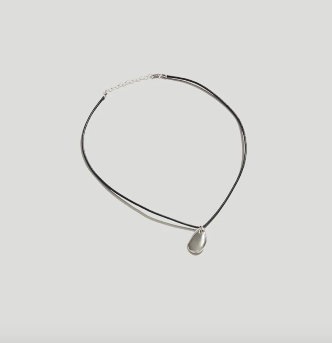 Silver Pebble Pendant Cord Necklace
