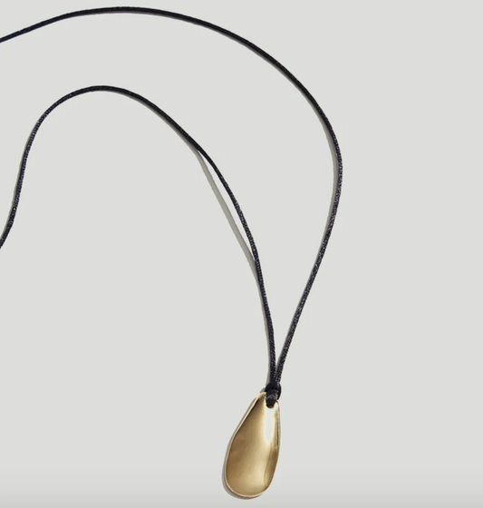 Large Gold Pebble Pendant Cord Necklace