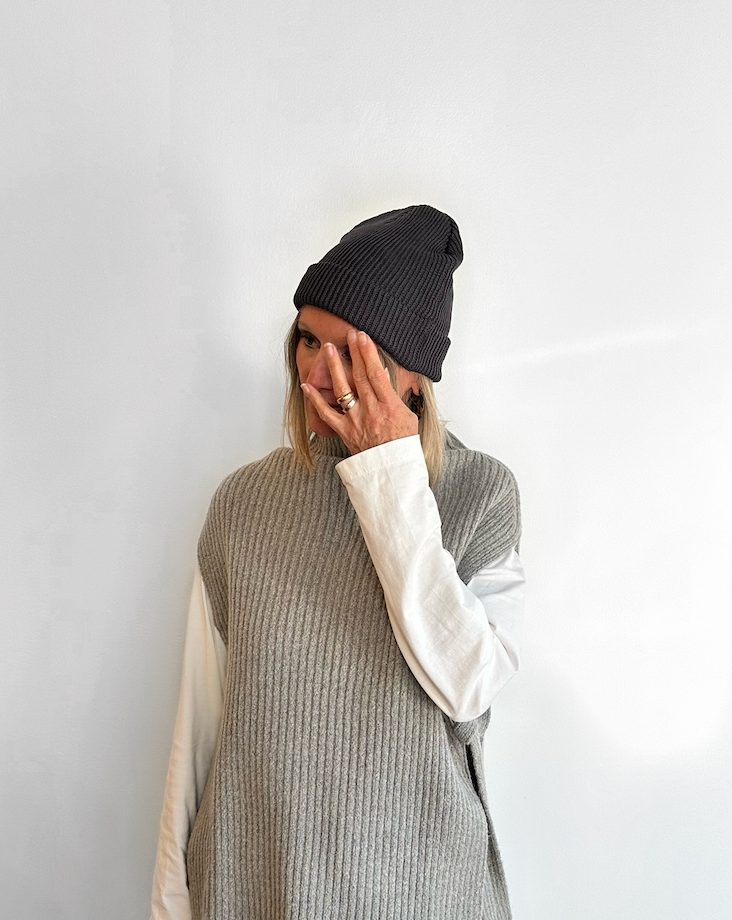 Charcoal Cotton Knit Beanie