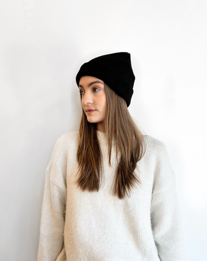 Black Cotton Knit Beanie