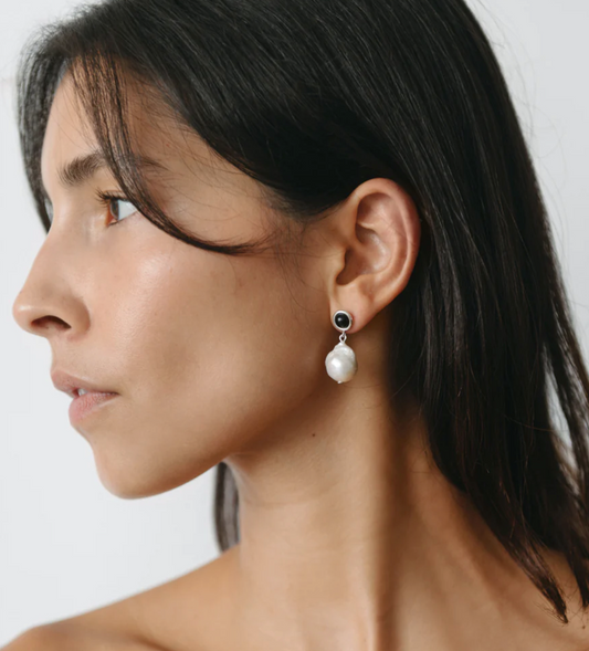 Baroque Silver And Black Onyx Dangle Earrings