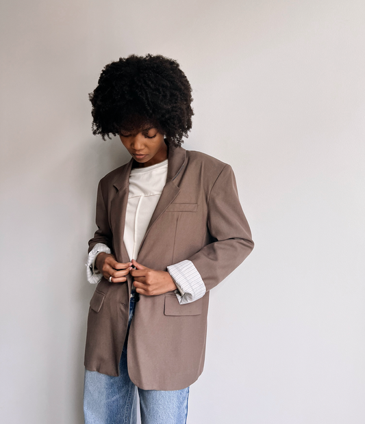 Brown Oversized Stripe Detail Tailored Blazer