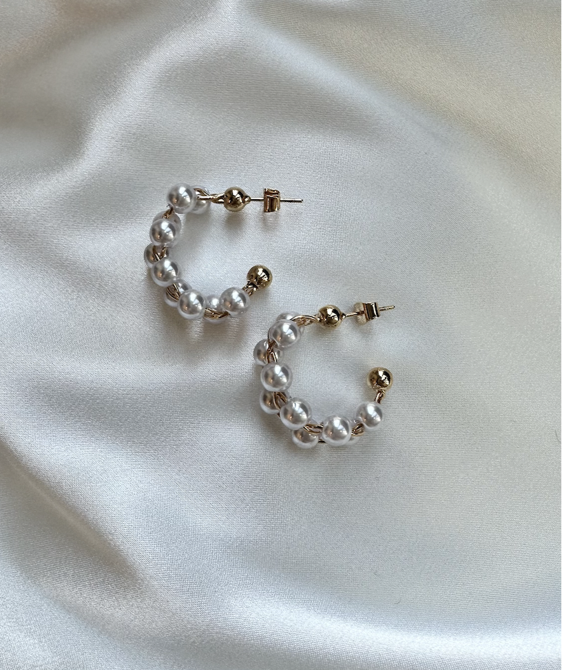 Gold And Pearl Woven Hoop Earrings