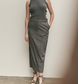 Gray Split Back Tailored Midi Skirt