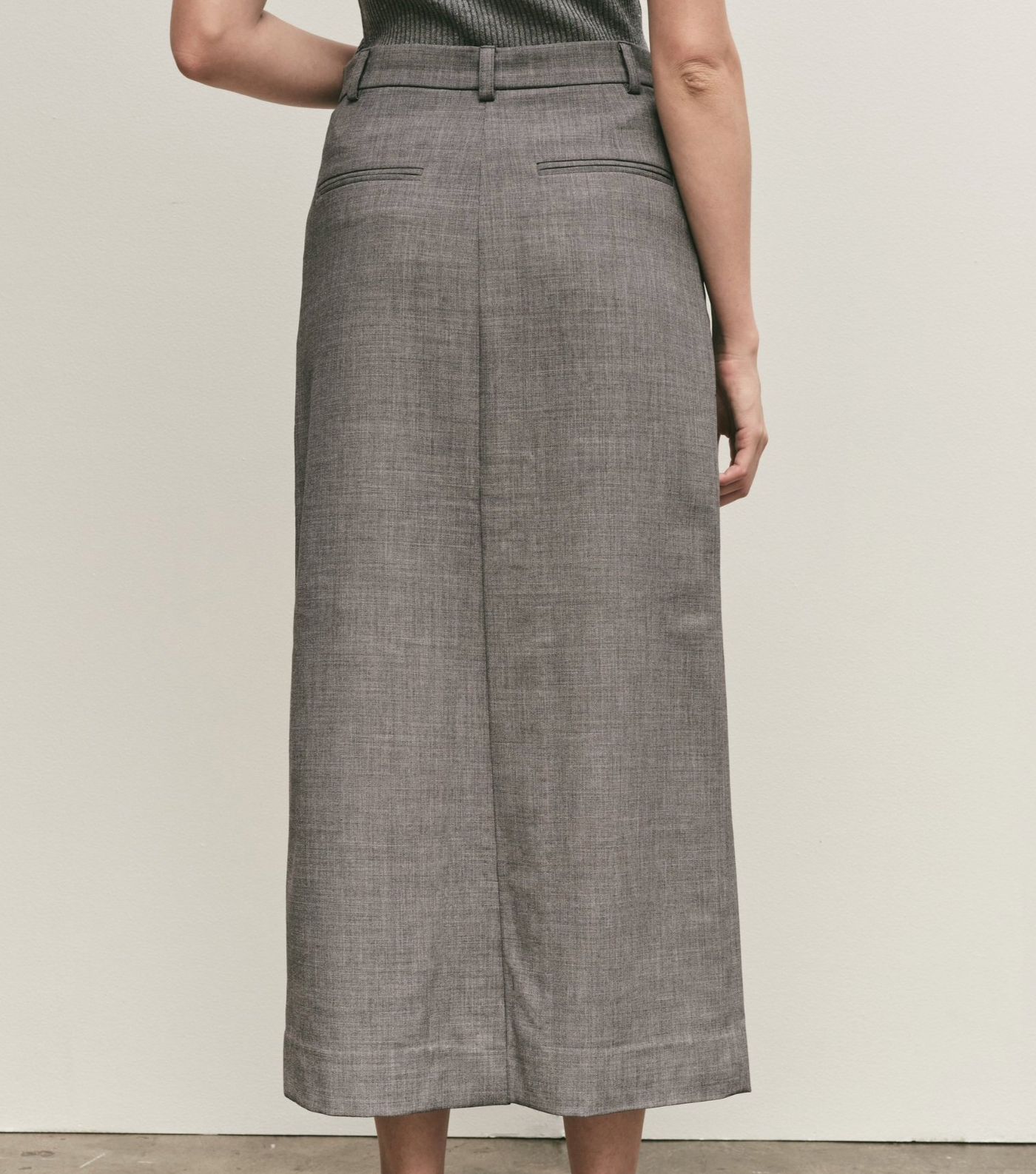 Gray Split Back Tailored Midi Skirt