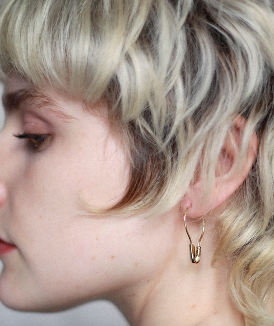 Gold Round Safety Pin Earrings
