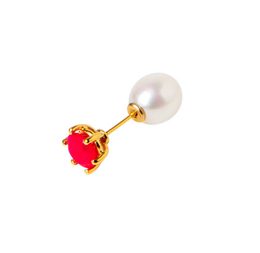 Large Pearl And Magenta Single Stud Earring