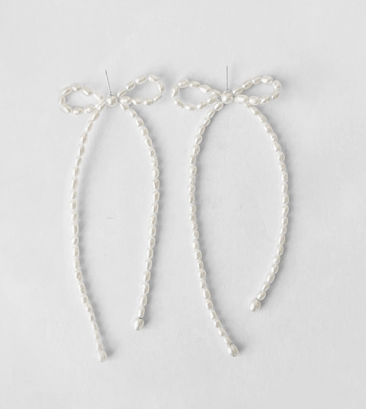 Rice Pearl Large Bow Earrings