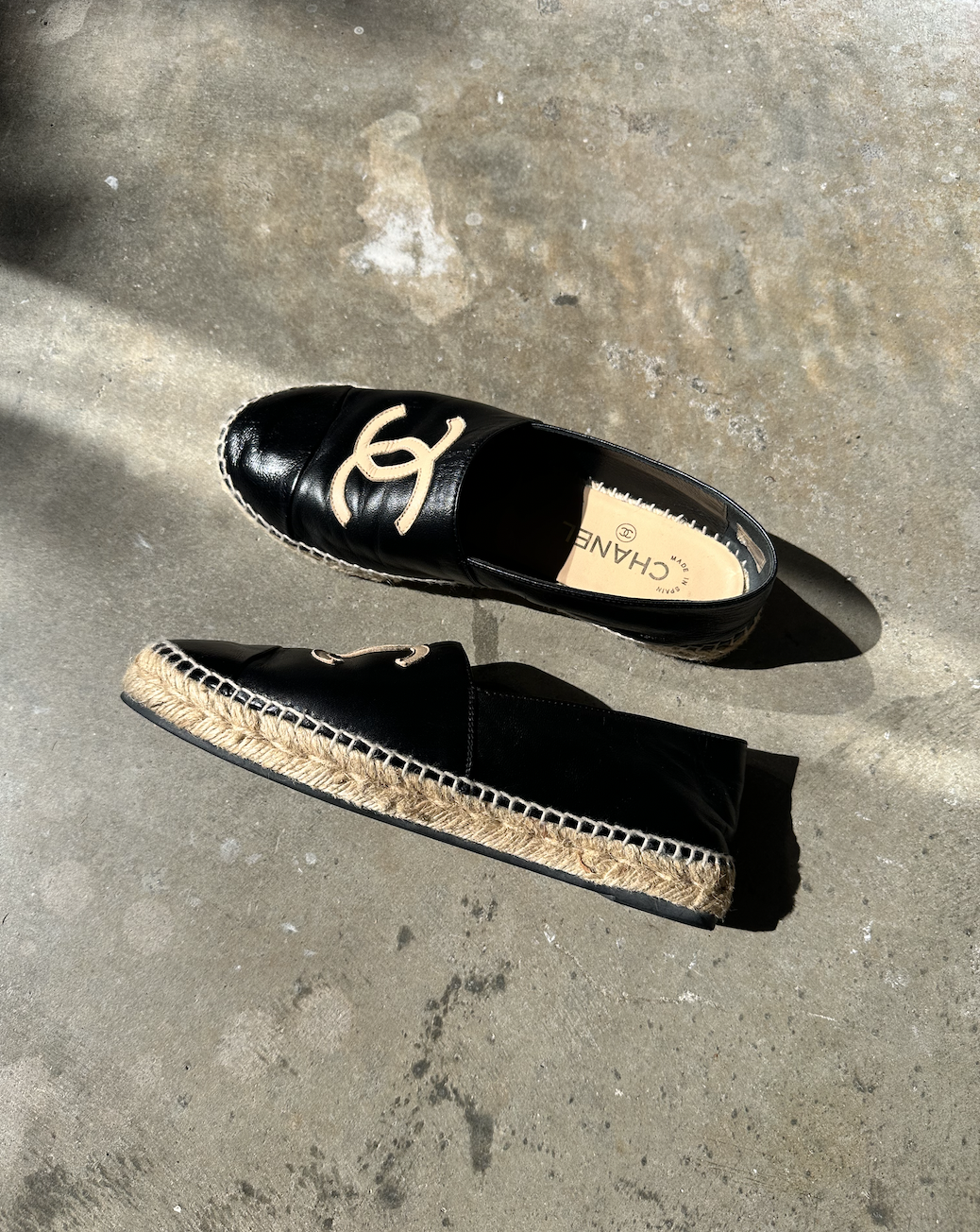 Chanel Black Lambskin Leather CC Logo Espadrille