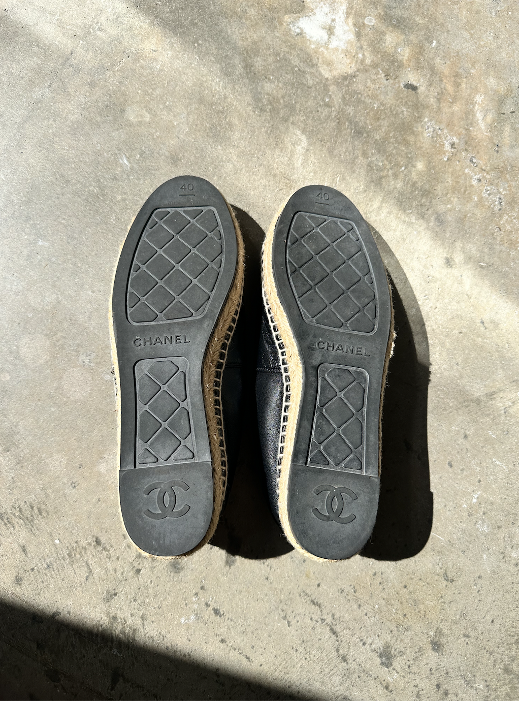 Chanel Black Lambskin Leather CC Logo Espadrille