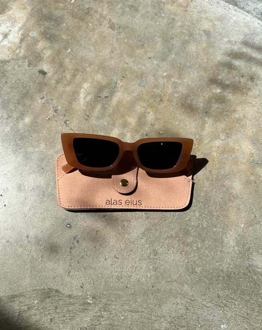 Tan Rectangle Cat Eye Sunglasses