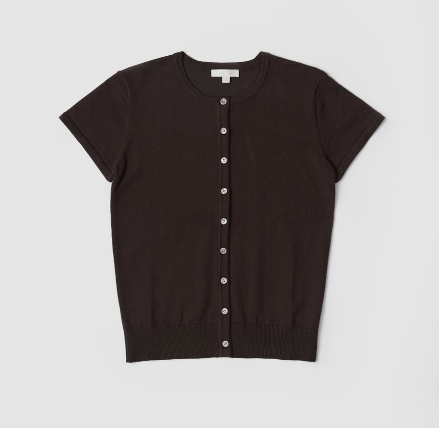 Dark Brown Knit Button Down Top