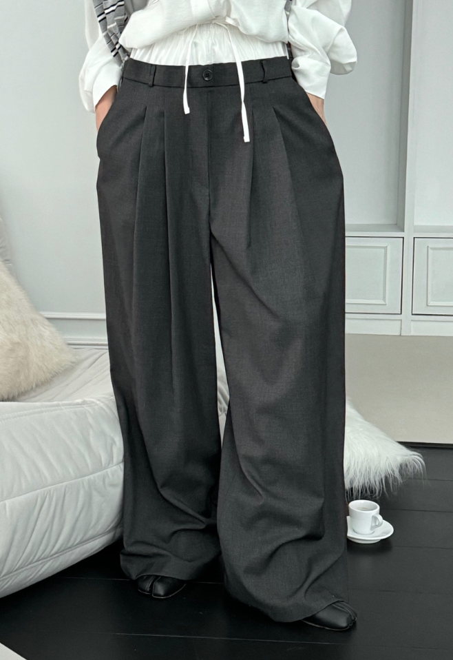 Grey Layered Drawstring Tailored Pants