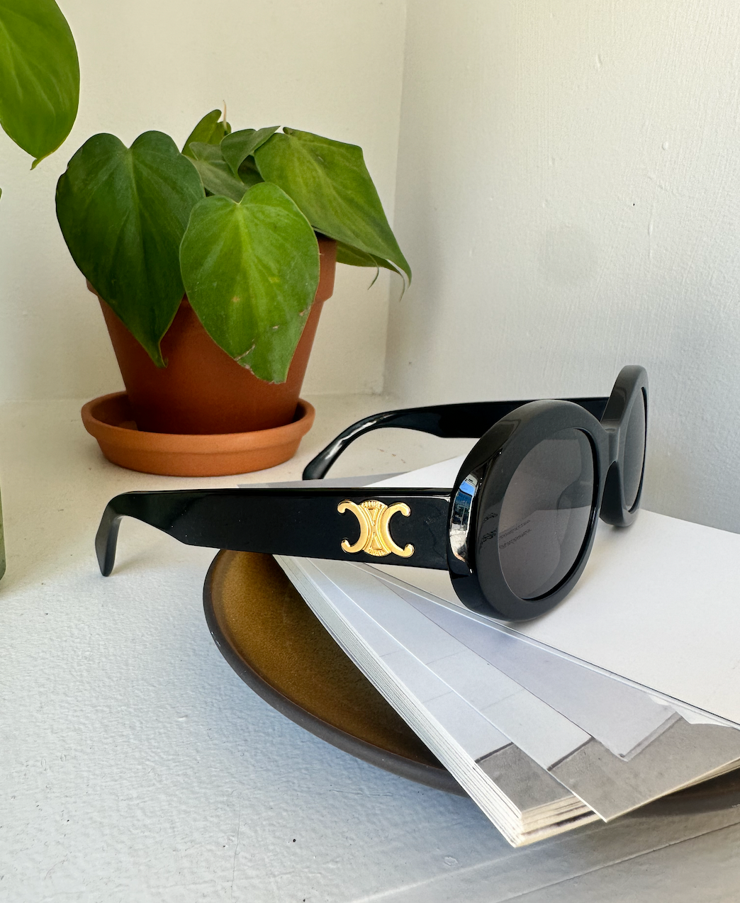 Celine Triomphe Black Oval Sunglasses