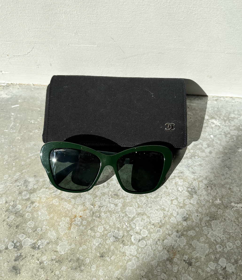 Chanel Green Butterfly Shape Embellished Sunglasses