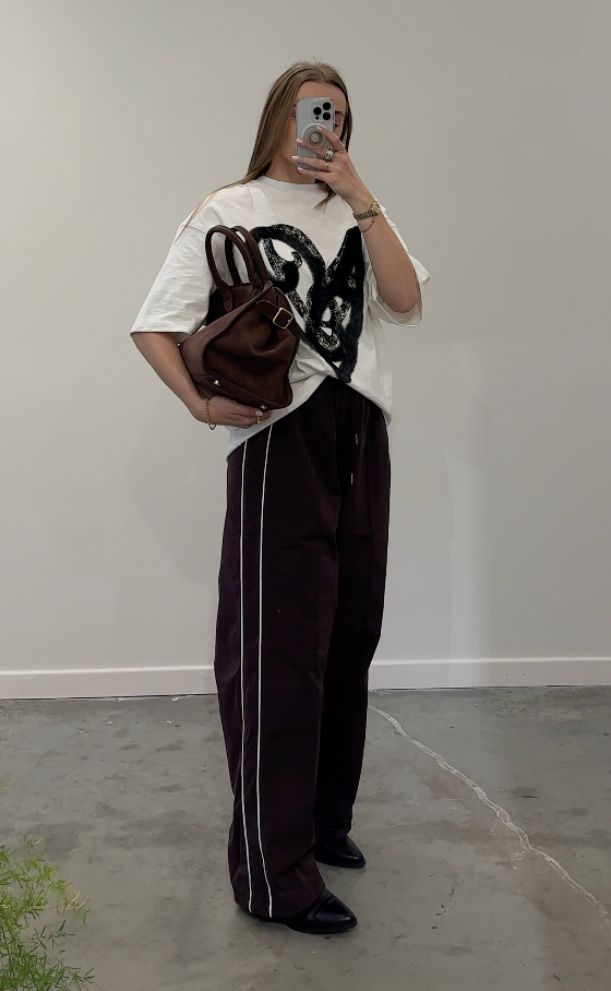 Plum Drawstring Wide Leg Track Pants