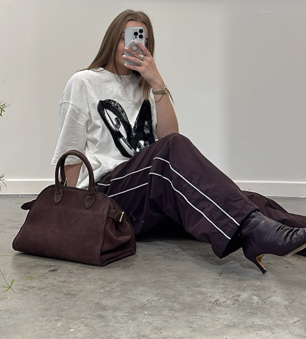 Plum Drawstring Wide Leg Track Pants