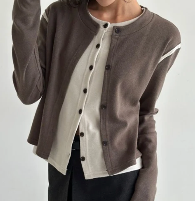 Brown And Ivory Two Way Button Down Layered Cardigan