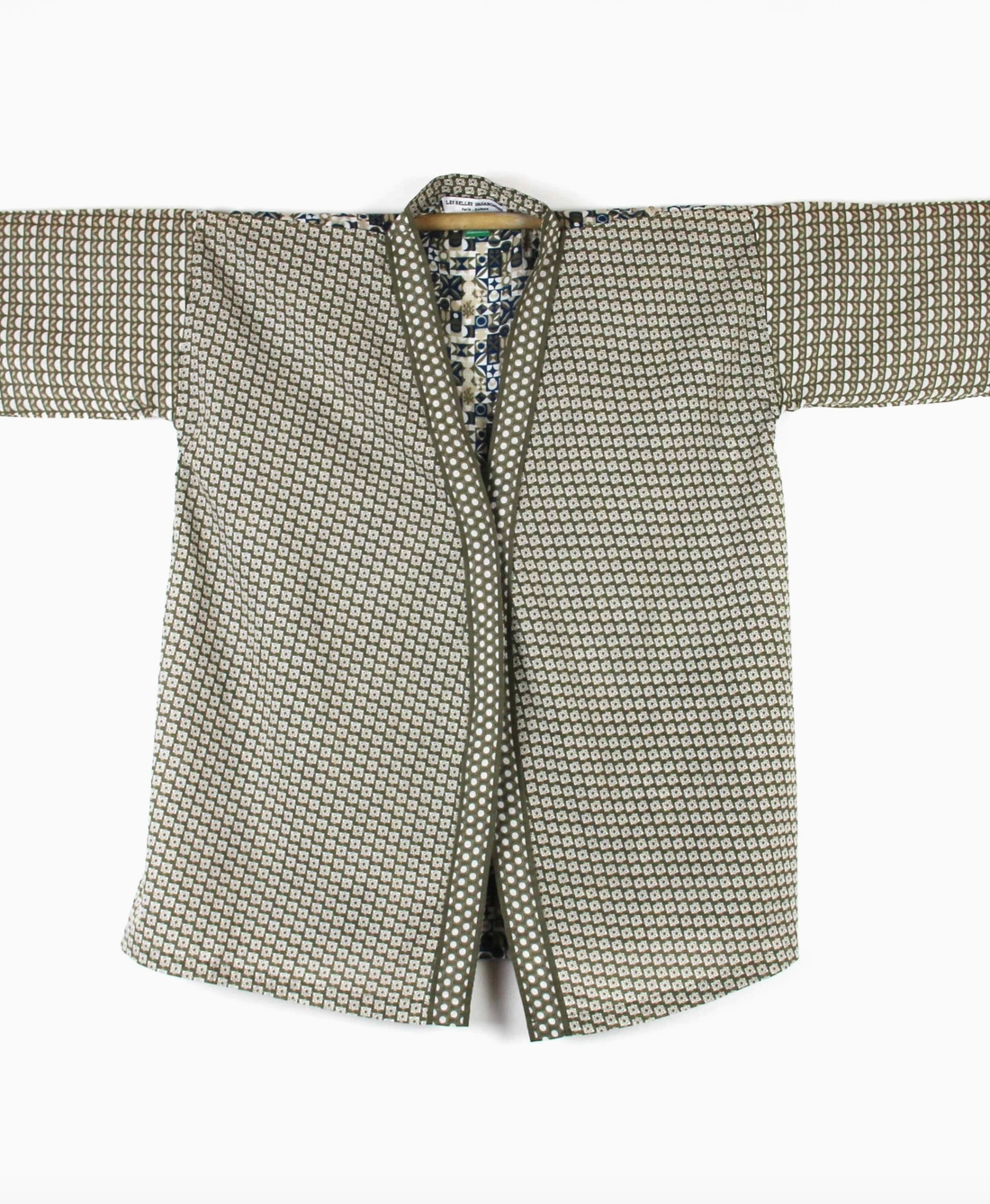 Khaki Printed Cotton Kimono Wrap Top