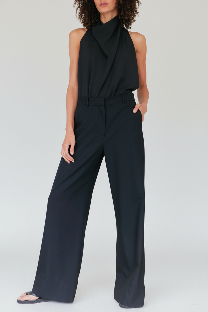 Sloan 100% Wool Summer Flare Trouser with refined wide-leg silhouette, made in Mexico, at Alas Eius