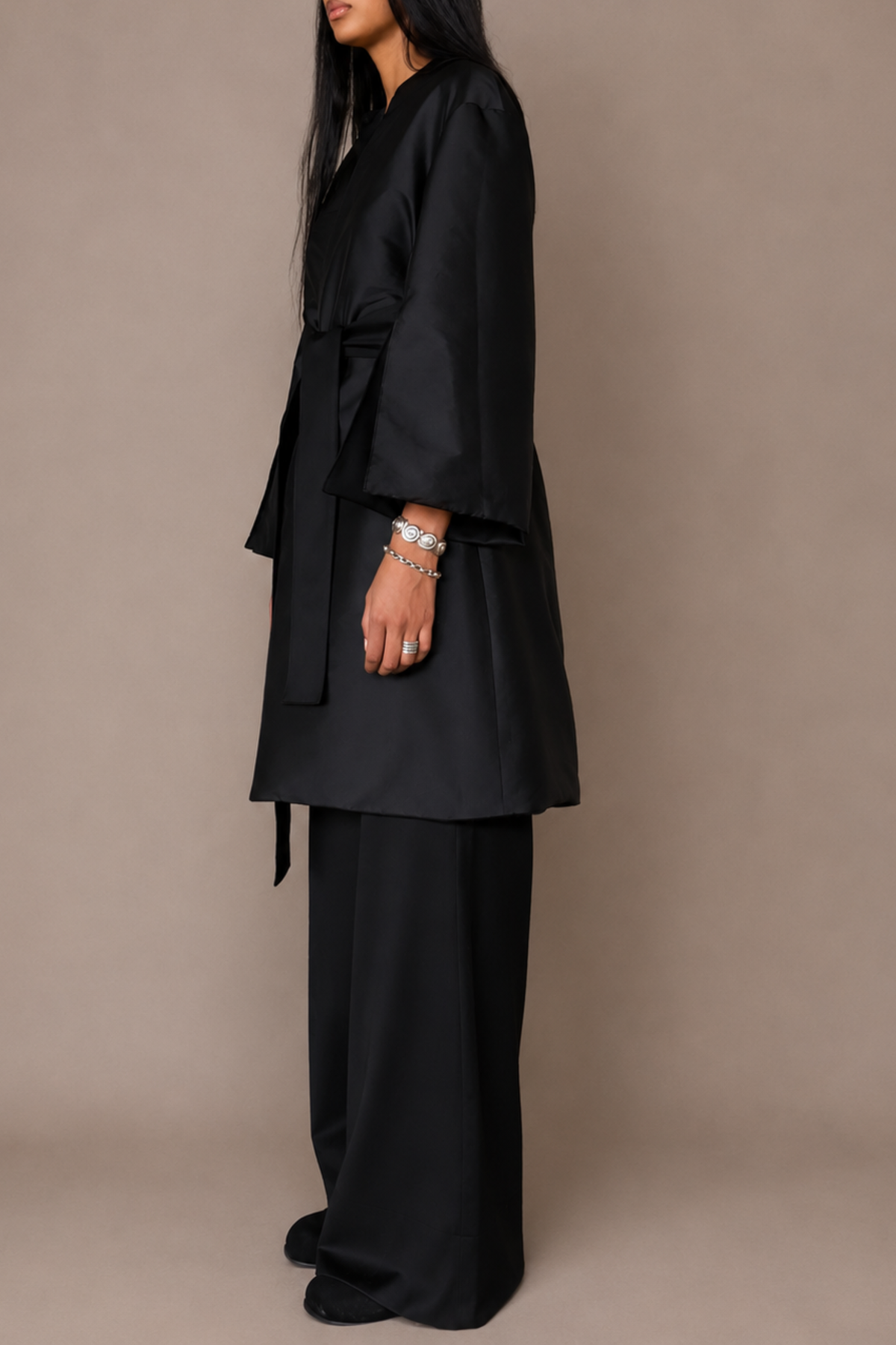 Sloan Black Reversible Opera Jacket with summer wool and taffeta sides at Alas Eius