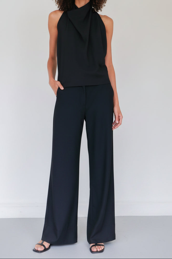 Sloan Summer Wool Flare Trouser with elongated flared leg, 100% wool, made in Mexico, at Alas Eius