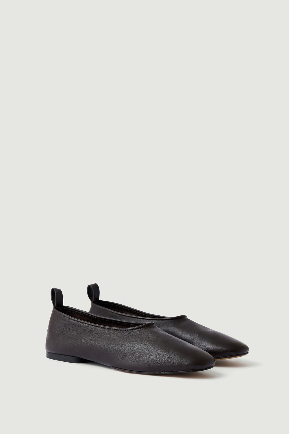 Soeur Bala Dark Khaki Grained Leather Ballet Flat Inspired by Dance Slippers at Alas Eius