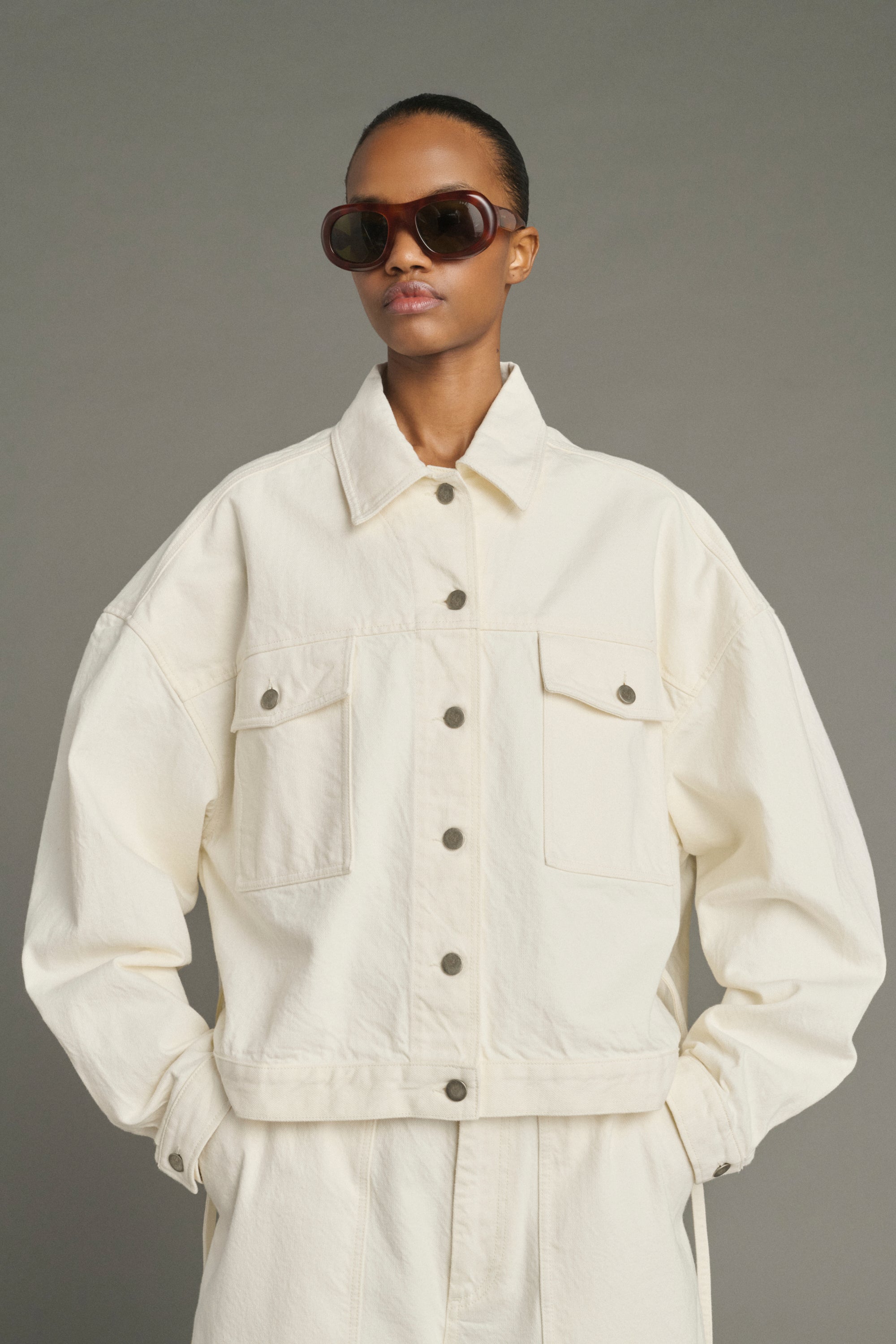 Soeur Lys Lightweight Ecru Denim Jacket for Modern Mid Season Dressing at Alas Eius