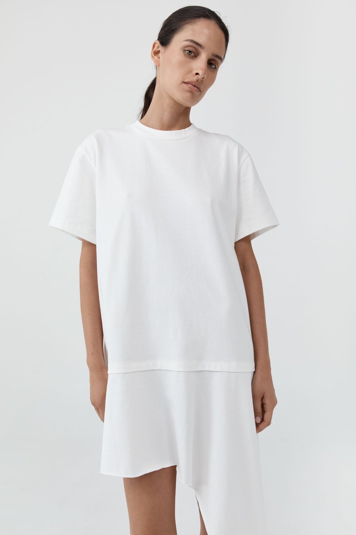 St. Agni women's mini dress with softly draped layered skirt and relaxed fit at Alas Eius