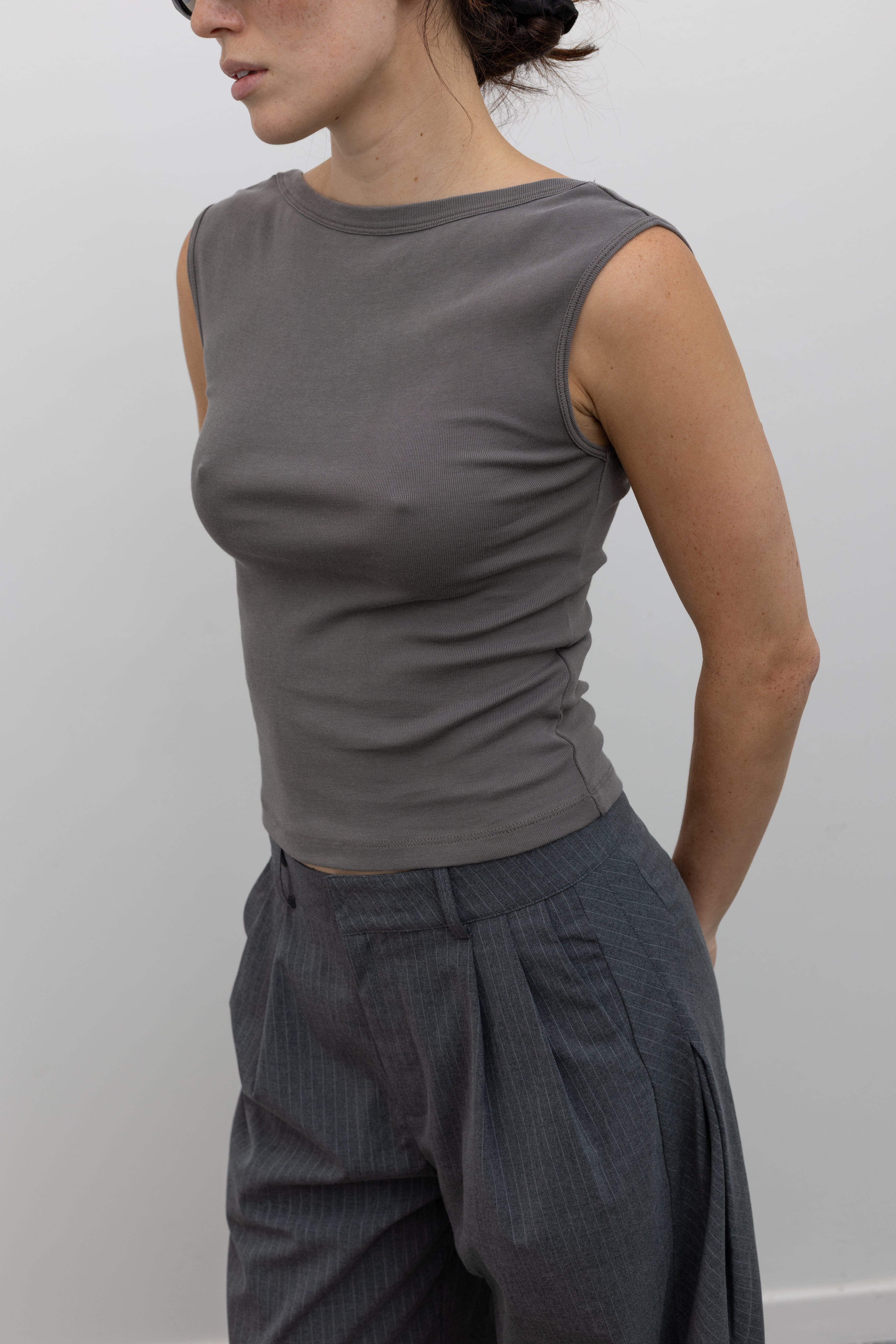 St. Agni elevated organic cotton top scooped back bateau neckline minimalist everyday essential at Alas Eius