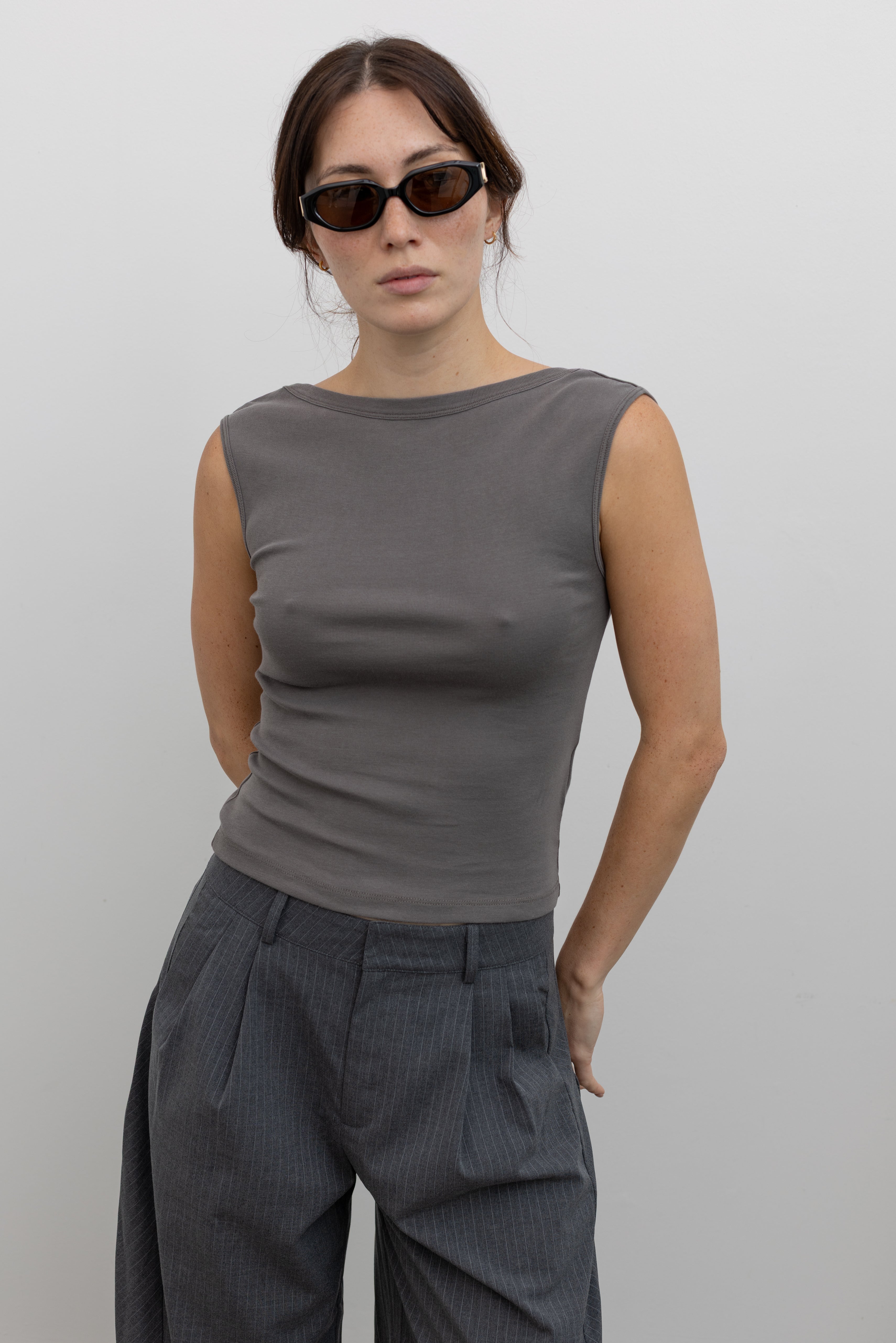 St. Agni ballerina top organic cotton bateau neckline scooped back refined layering staple at Alas Eius