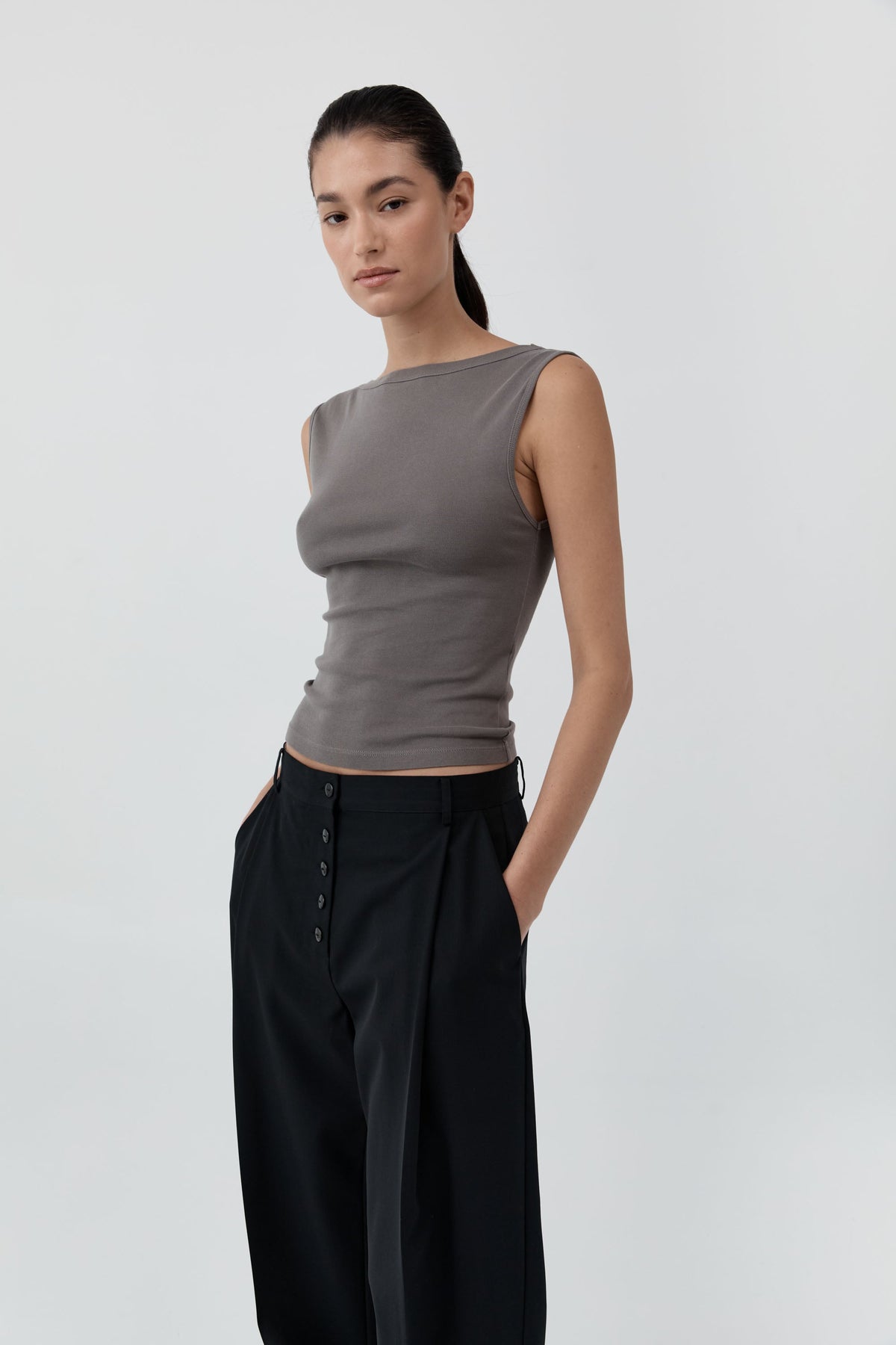 St. Agni organic cotton ballerina top scooped back bateau neckline soft minimal everyday luxury at Alas Eius