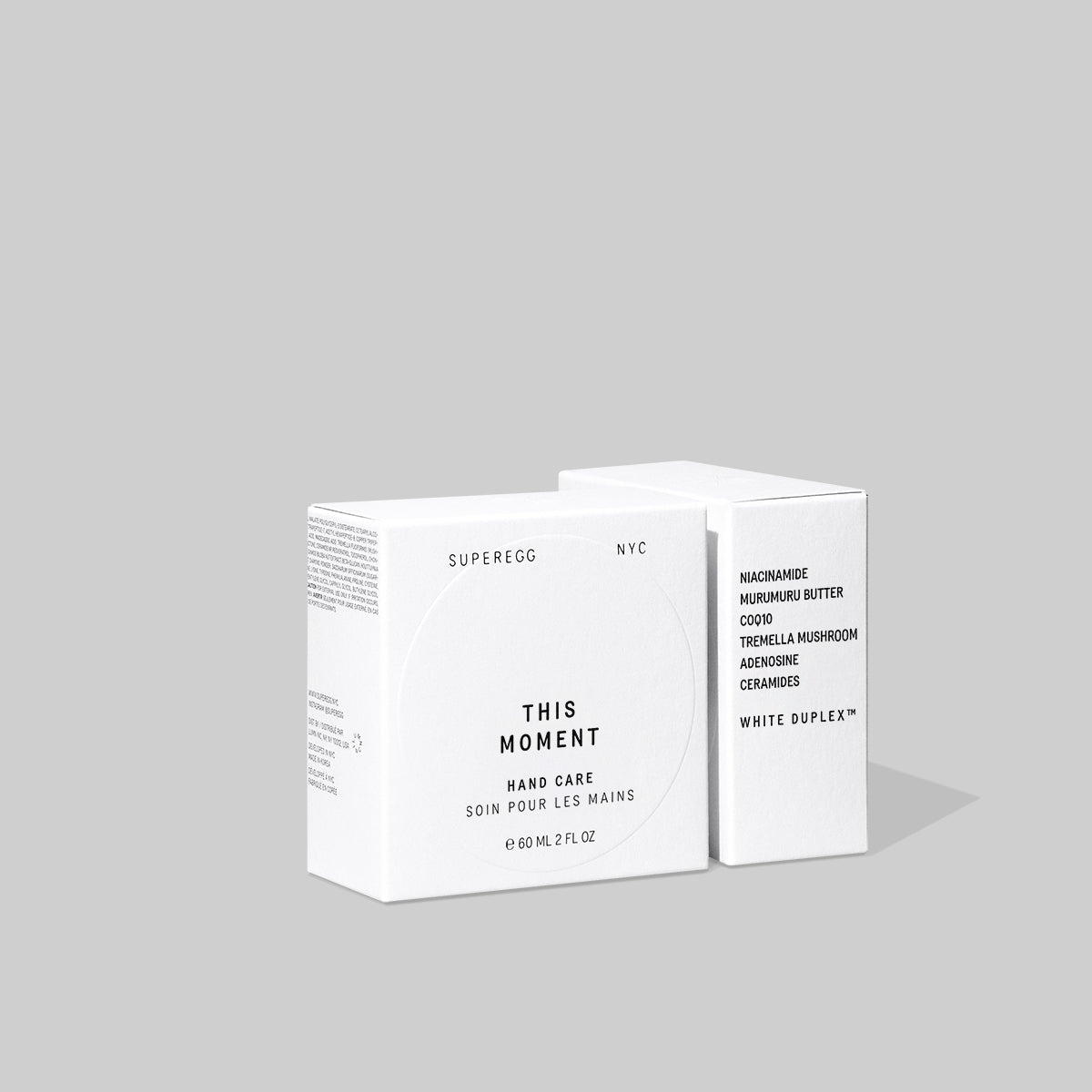 Boxes of This Moment hand cream from the non-toxic skincare line called Sugeregg. The hand cream is Paraben-free; phthalate-free; sulfate-free; silicone-free; fragrance-free; oil-free.
